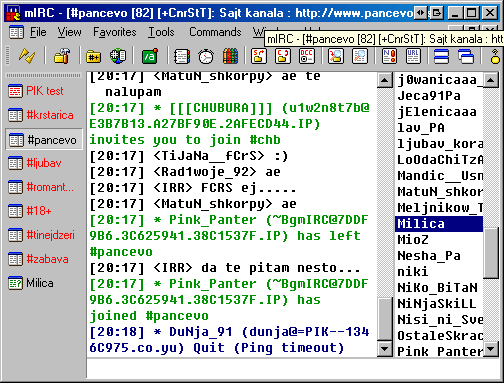 mIRC chat prozor